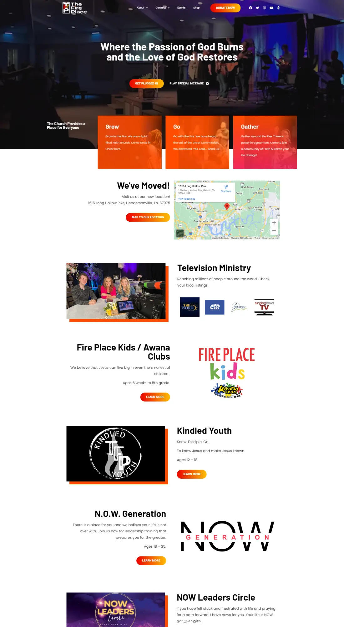 screenshot webpage for fireplace website